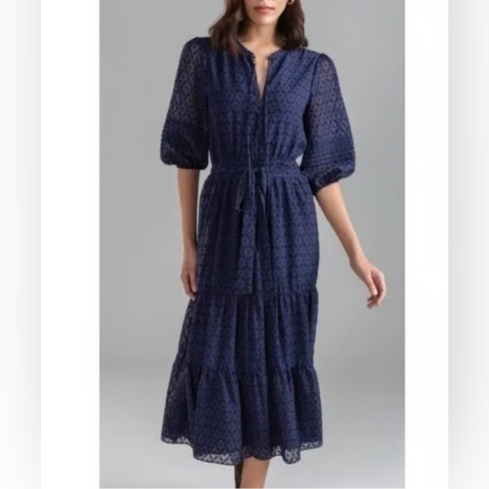 SHOSHANNA Grand Puff-sleeve Tiered Dress In Navy/jet 4